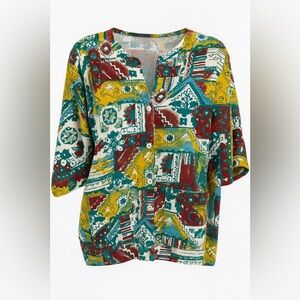 Multicolor Geometric Print Women's Top